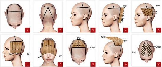 Схема стрижки «Шапочка» на короткие волосы