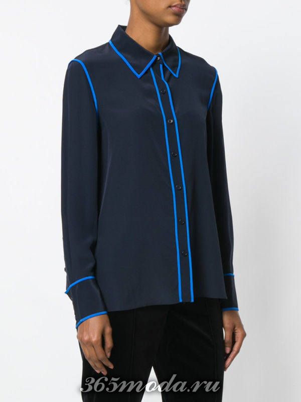 блузка из шифона в бельевом стиле синяя