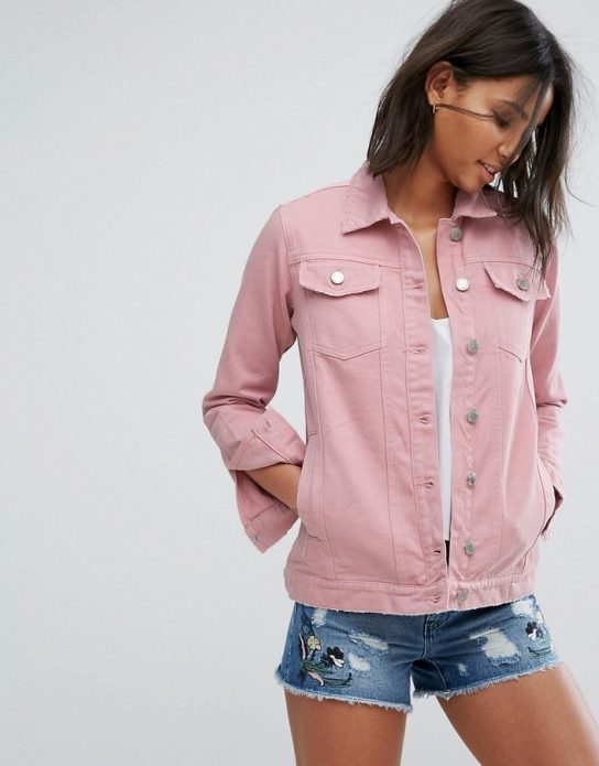 джинсовая куртка розовая пастельная