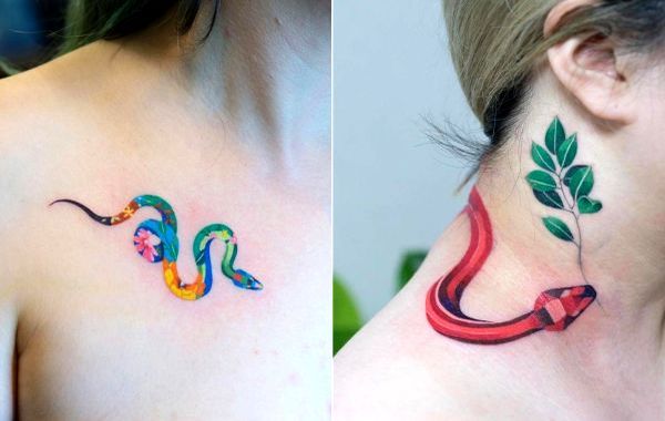 мини-тату змея акварельные эскизы для девушек