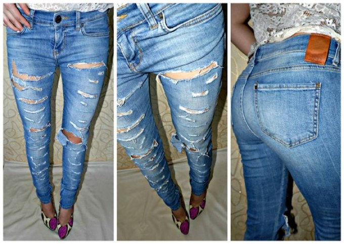 Стрейчевые джинсы с дырками