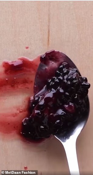 Crushing blackberries released a vibrant dye from the skin