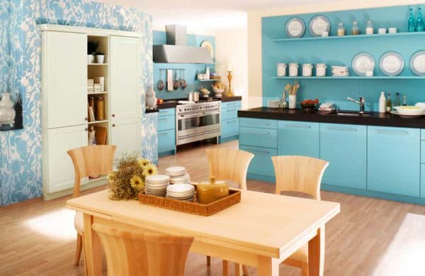 оформления интерьера кухни в голубом цвете