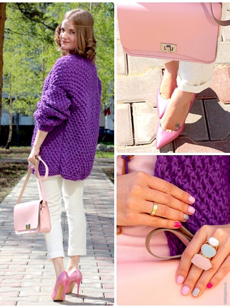 Фиолетовый свитер женский с чем носить
