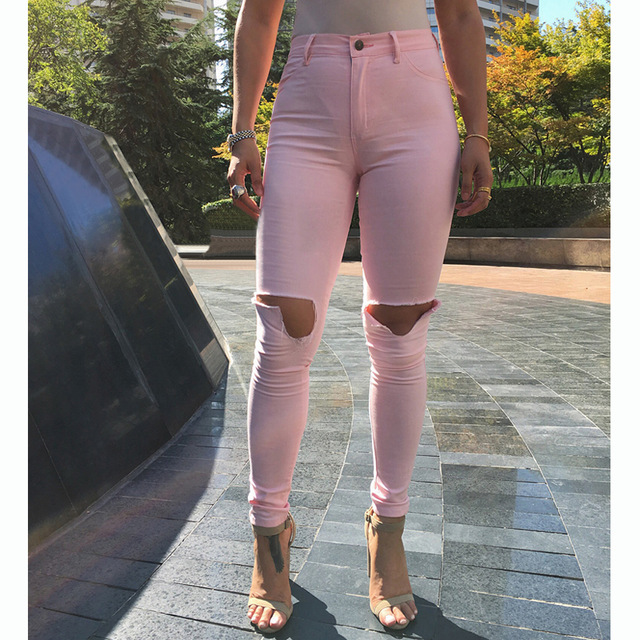 Розовые узкие джинсы средней посадки