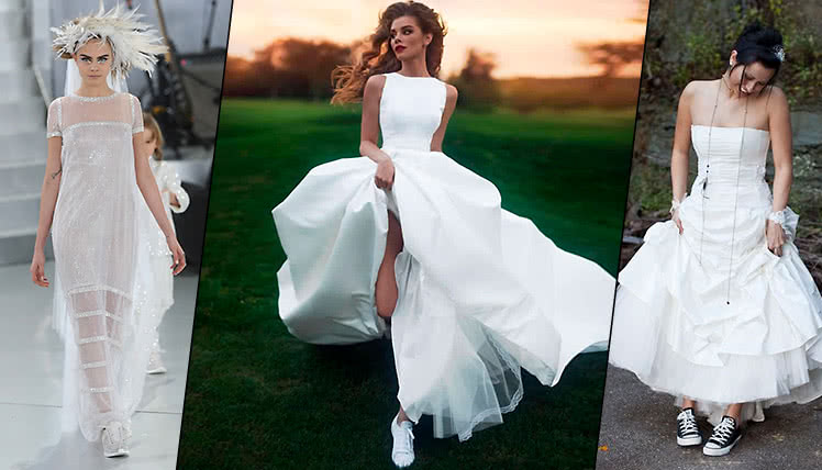 Как сочетать свадебное платье с кроссовками, фото и идеи образов