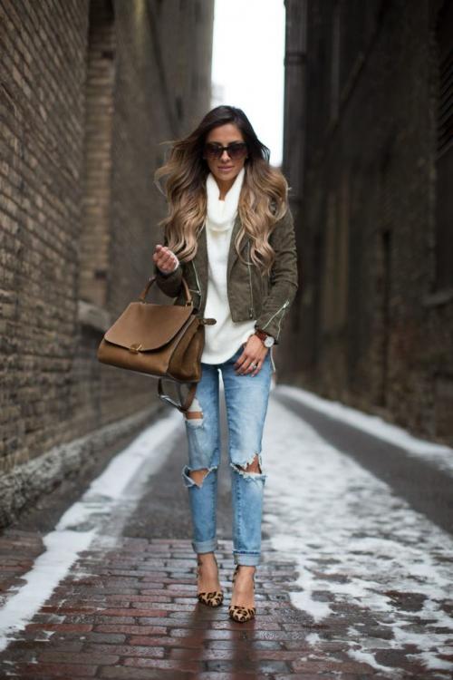 Рваные джинсы в холодную погоду. 15 способов носить рваные джинсы зимой