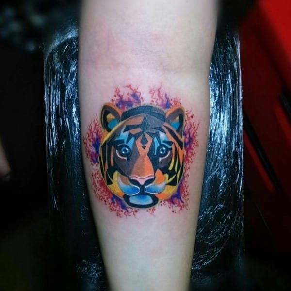colorful tiger tattoo on arm