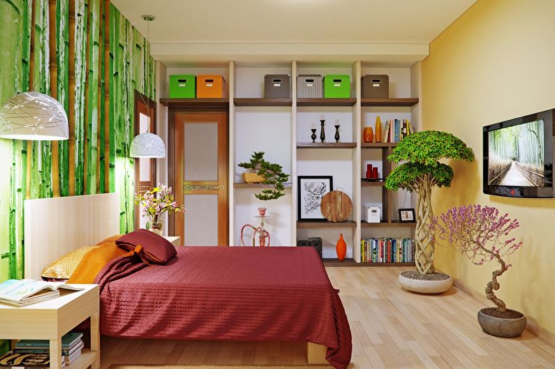 Зеленый цвет в интерьере спальни - фото
