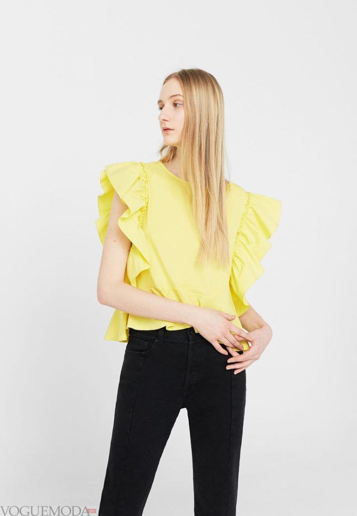блуза с рюшами желтая