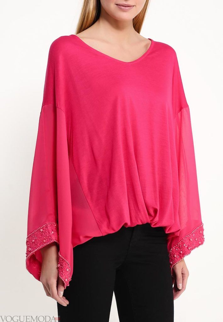 блузка с пышным рукавом розовая