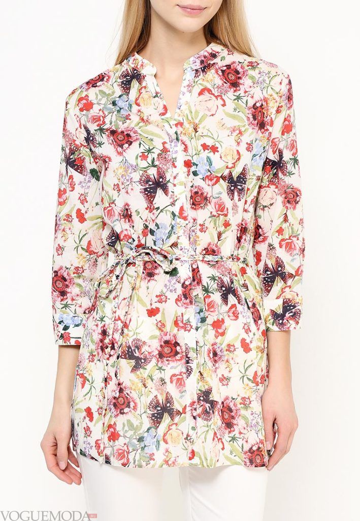 блузка с поясом цветочная