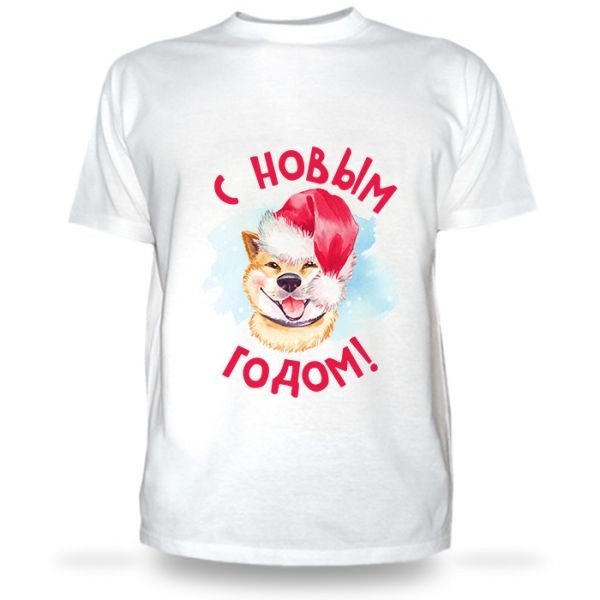 новогодняя футболка с принтом собаки