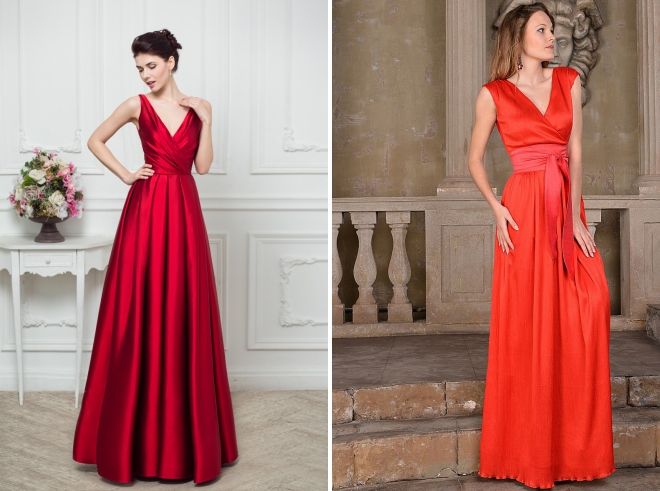 красное шелковое платье в пол