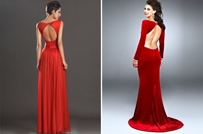 красное платье в пол с открытой спиной