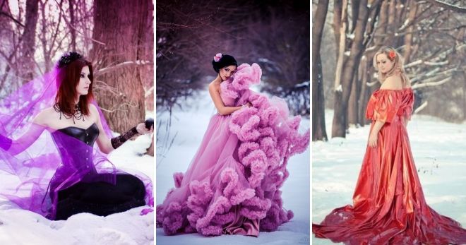 Необычные зимние фотосессии на улице в платье