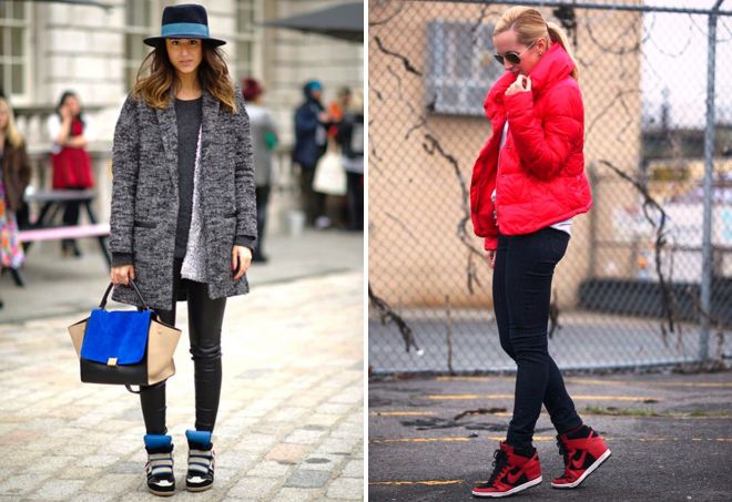 При какой температуре носят кроссовки. Зимние кроссовки женские образ. Образы с красными кроссовками зимними. Дутые кроссовки. Зимний лук найк.