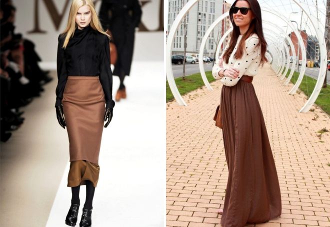 длинная коричневая юбка с чем носить