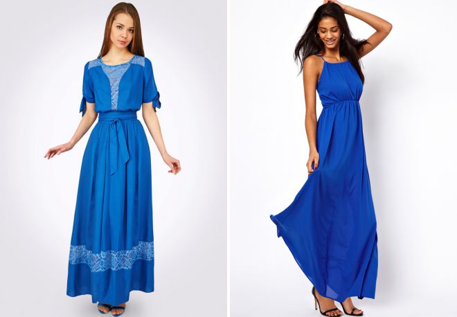 летнее синее платье в пол