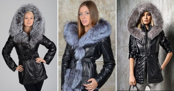 Женские зимние кожаные куртки черная
