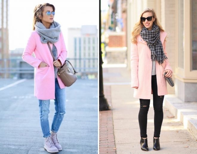 шарф к розовому пальто