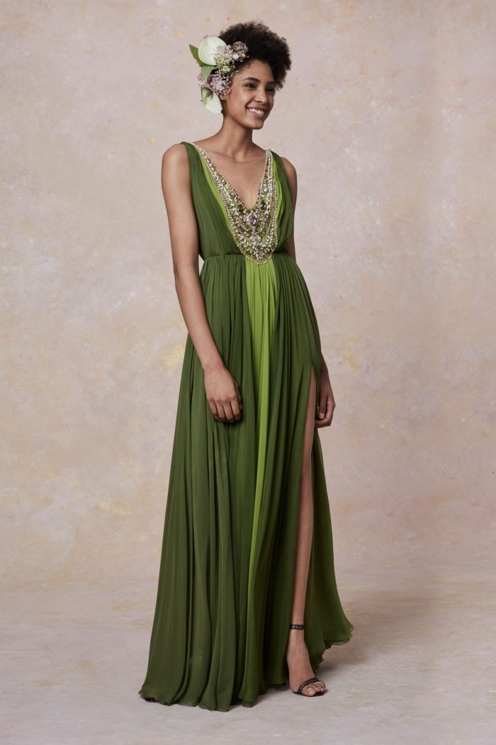 зеленое вечернее платье Marchesa