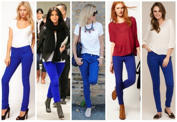 Синие брюки позволяют различные цветовые сочетания с обувью.